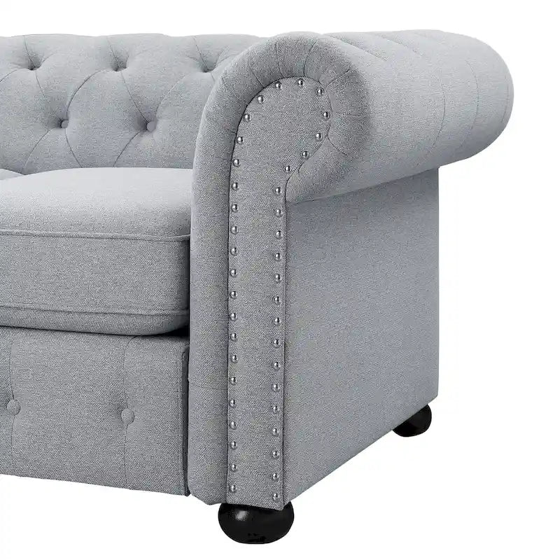 Ensemble 2 pièces comprenant un canapé et une causeuse Chesterfield à accoudoirs roulés et capitonnés