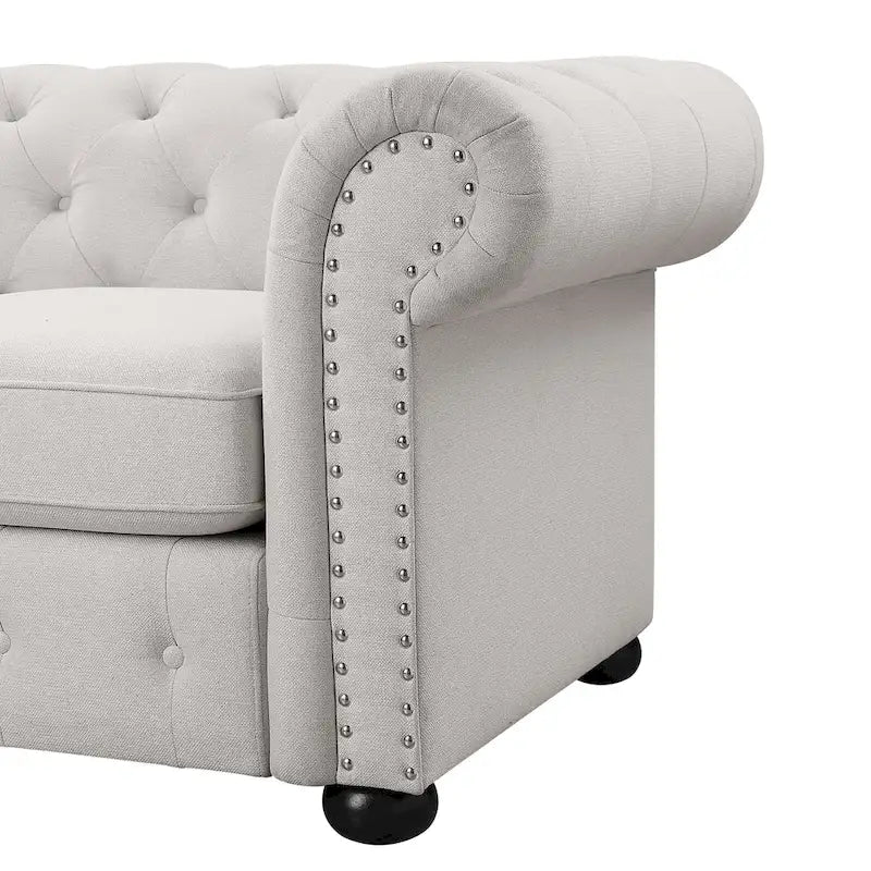 Ensemble 2 pièces comprenant un canapé et une causeuse Chesterfield à accoudoirs roulés et capitonnés