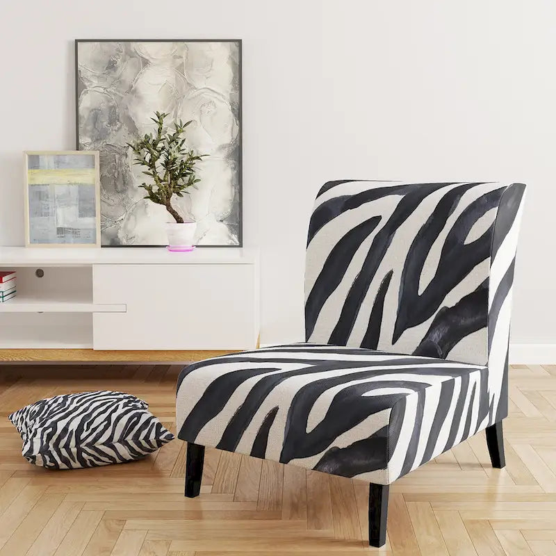 Silla decorativa y sillón tapizados con estampado de cebra, para cabaña y refugio