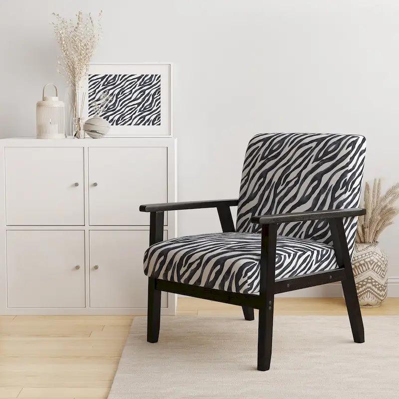 Silla decorativa y sillón tapizados con estampado de cebra, para cabaña y refugio