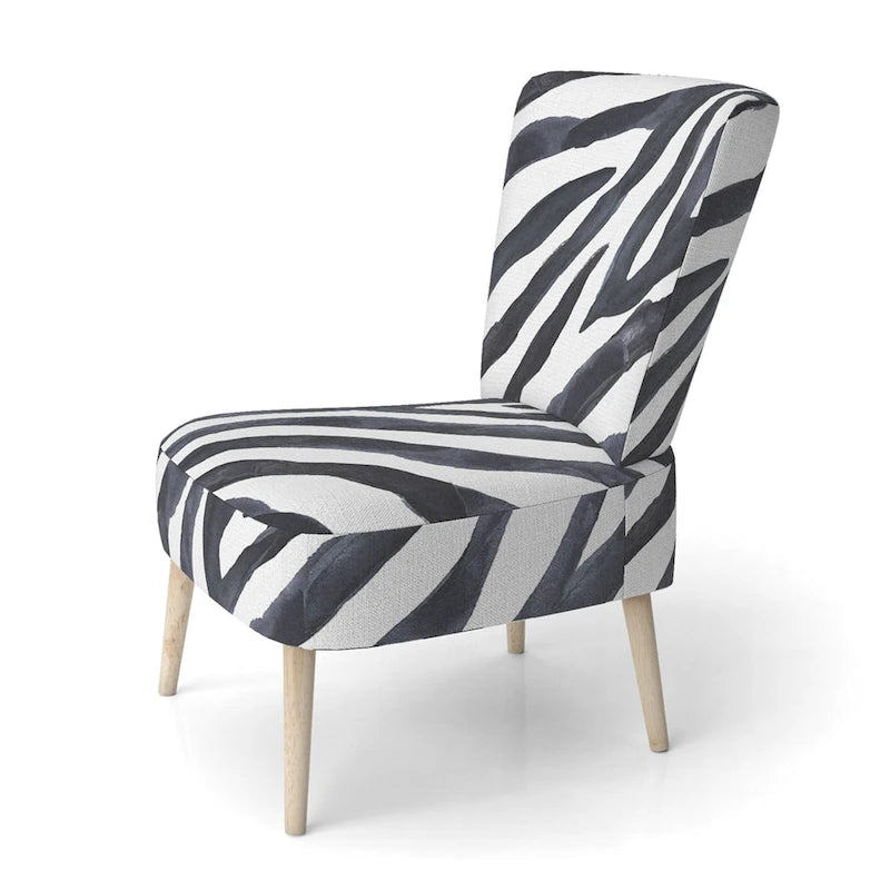 Silla decorativa y sillón tapizados con estampado de cebra, para cabaña y refugio