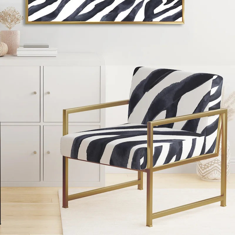 Silla decorativa y sillón tapizados con estampado de cebra, para cabaña y refugio