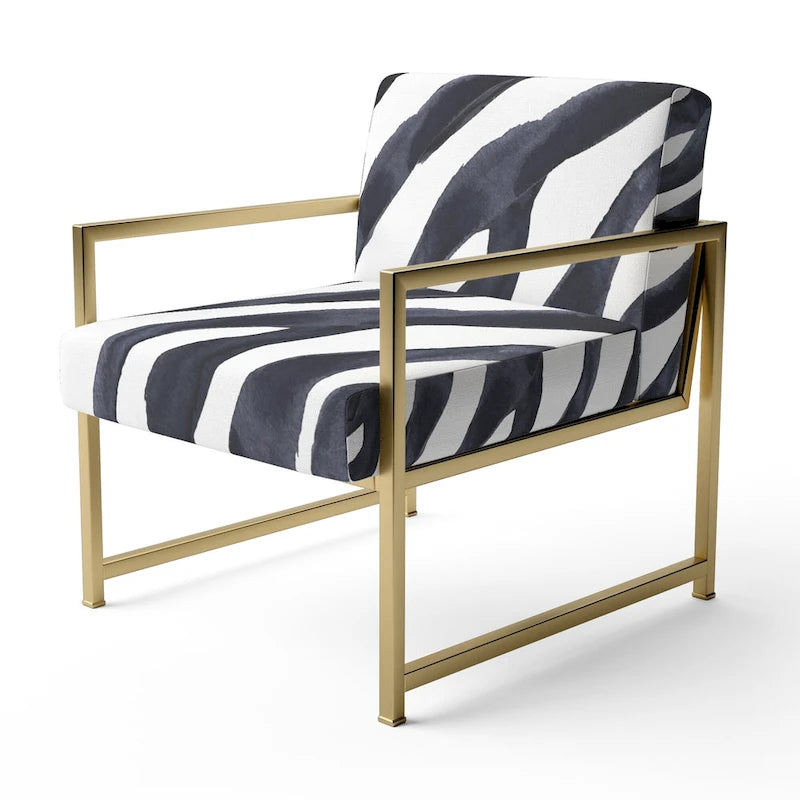 Silla decorativa y sillón tapizados con estampado de cebra, para cabaña y refugio