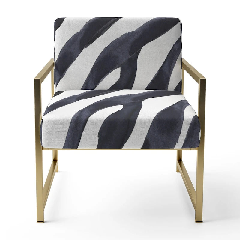 Silla decorativa y sillón tapizados con estampado de cebra, para cabaña y refugio