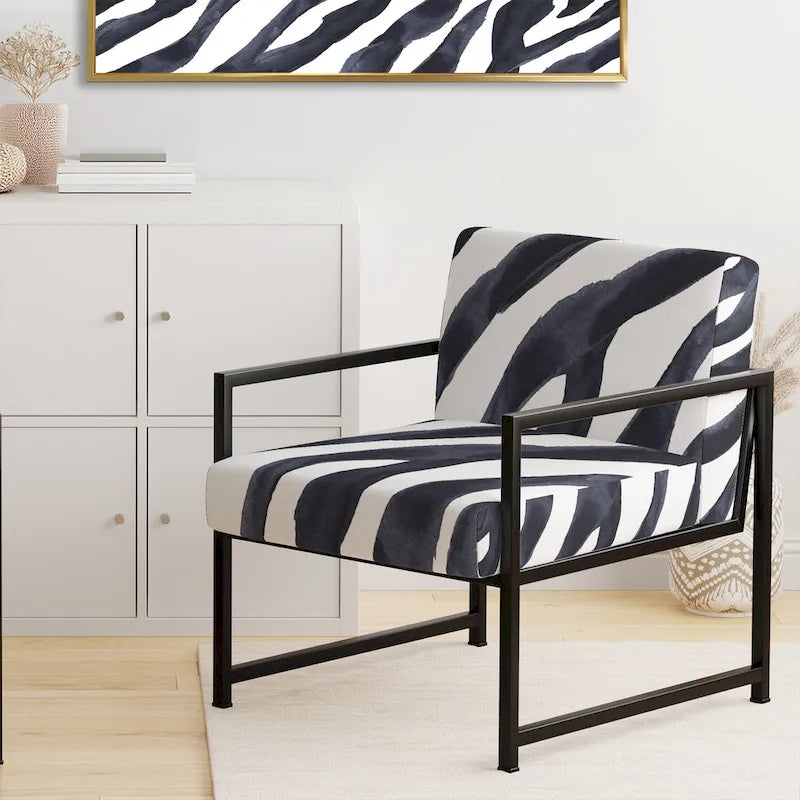 Silla decorativa y sillón tapizados con estampado de cebra, para cabaña y refugio