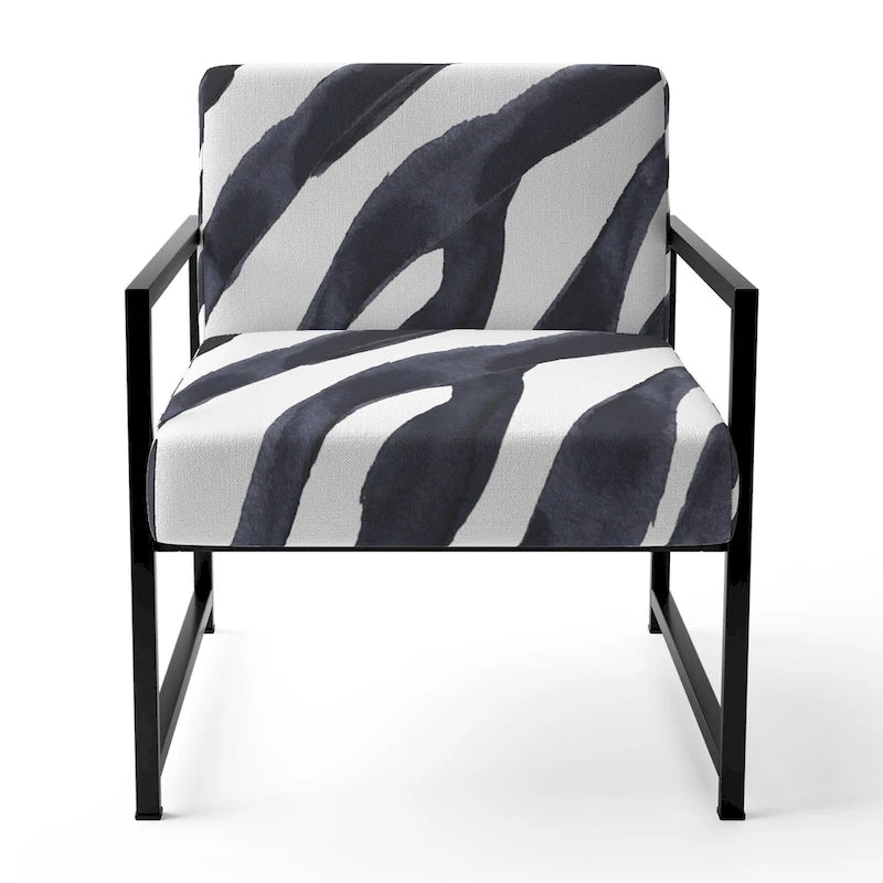 Silla decorativa y sillón tapizados con estampado de cebra, para cabaña y refugio