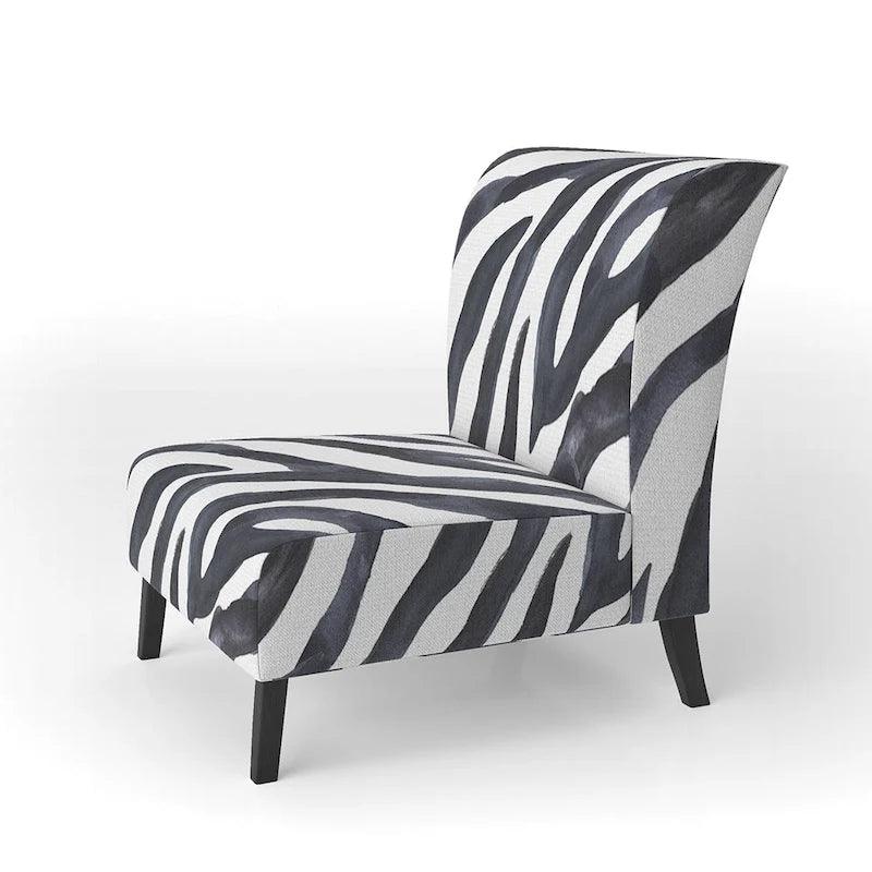 Silla decorativa y sillón tapizados con estampado de cebra, para cabaña y refugio