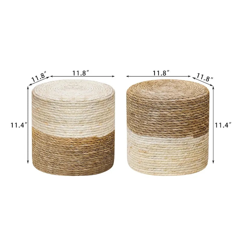 Juego de 2 pufs reposapiés de totora natural tejidos a mano