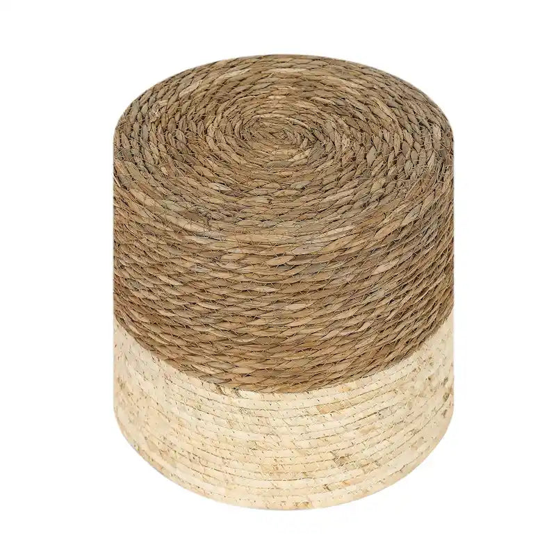 Lot de 2 poufs repose-pieds tressés à la main en quenouille naturelle