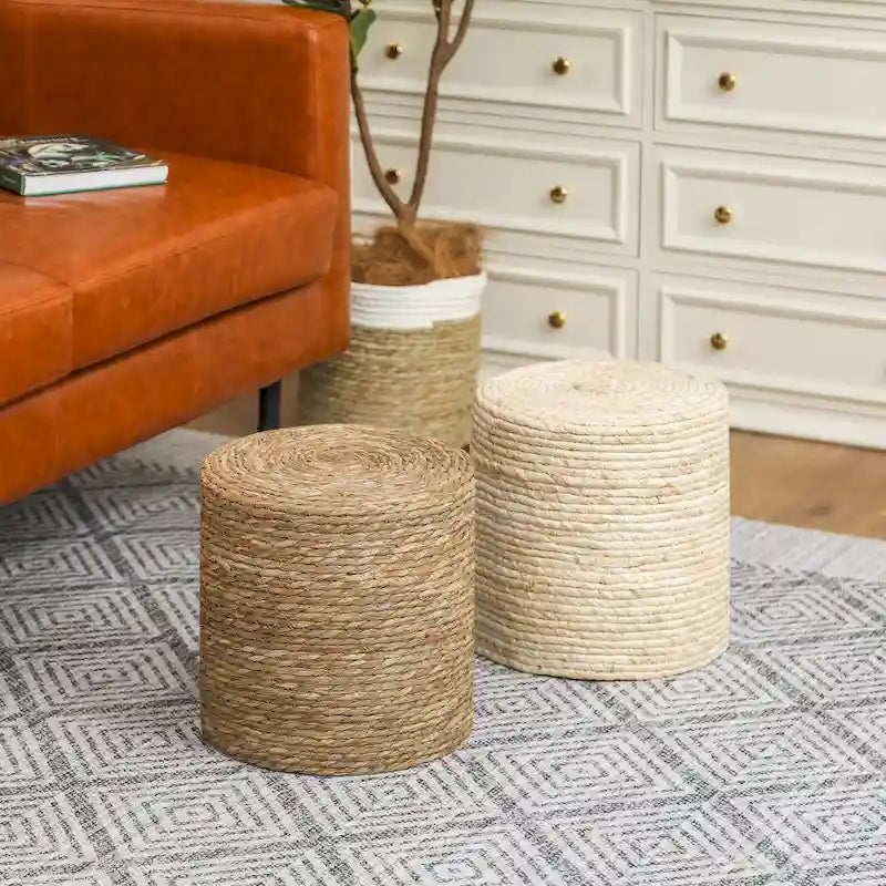 Juego de 2 pufs reposapiés de totora natural tejidos a mano