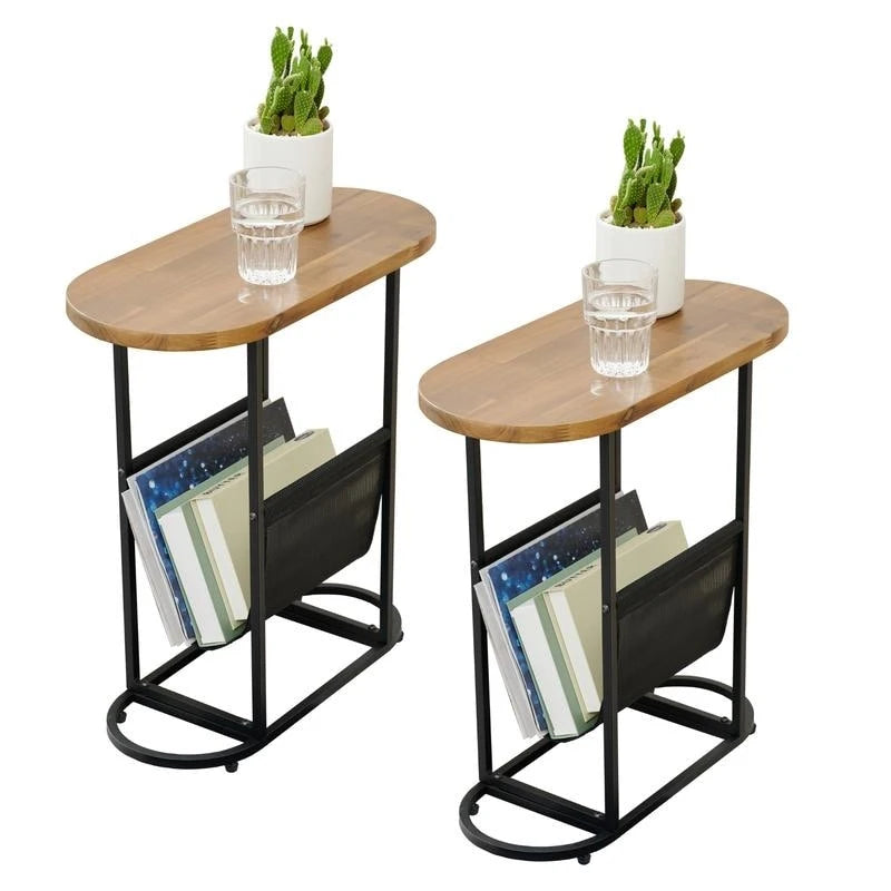 Ensemble de 2 tables d’appoint ovales étroites avec rangement organisateur