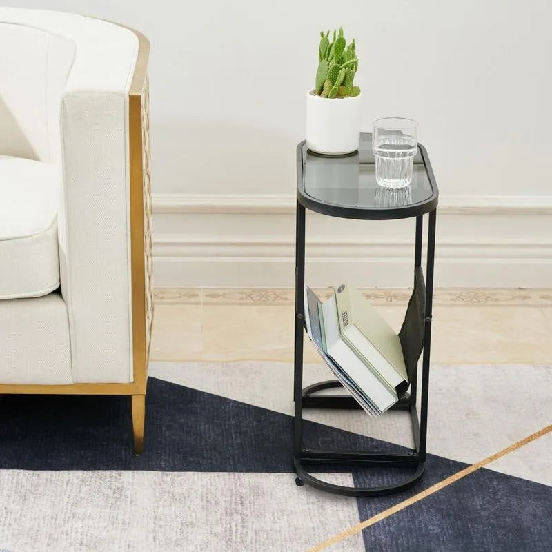 Ensemble de 2 tables d’appoint ovales étroites avec rangement organisateur