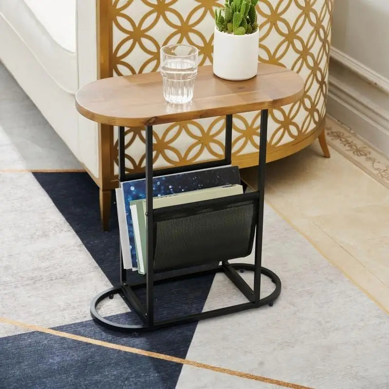 Ensemble de 2 tables d’appoint ovales étroites avec rangement organisateur
