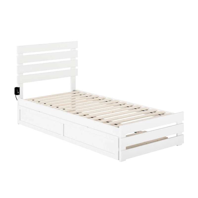 Lit avec pied de lit et chargeur turbo USB, avec lit gigogne Twin XL