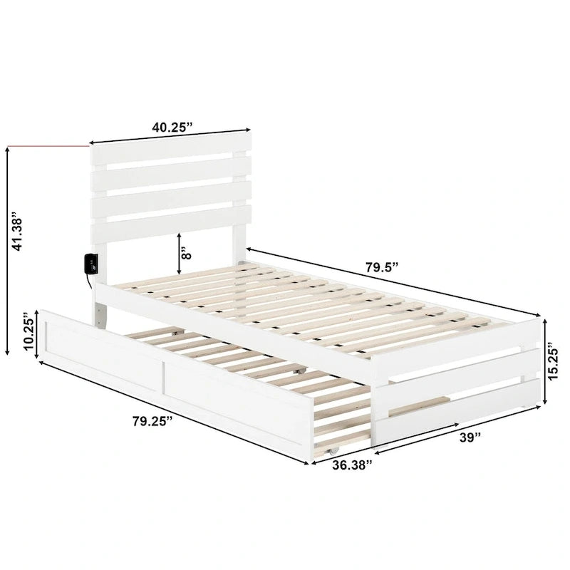 Cama con piecera y cargador turbo USB, con cama nido Twin XL