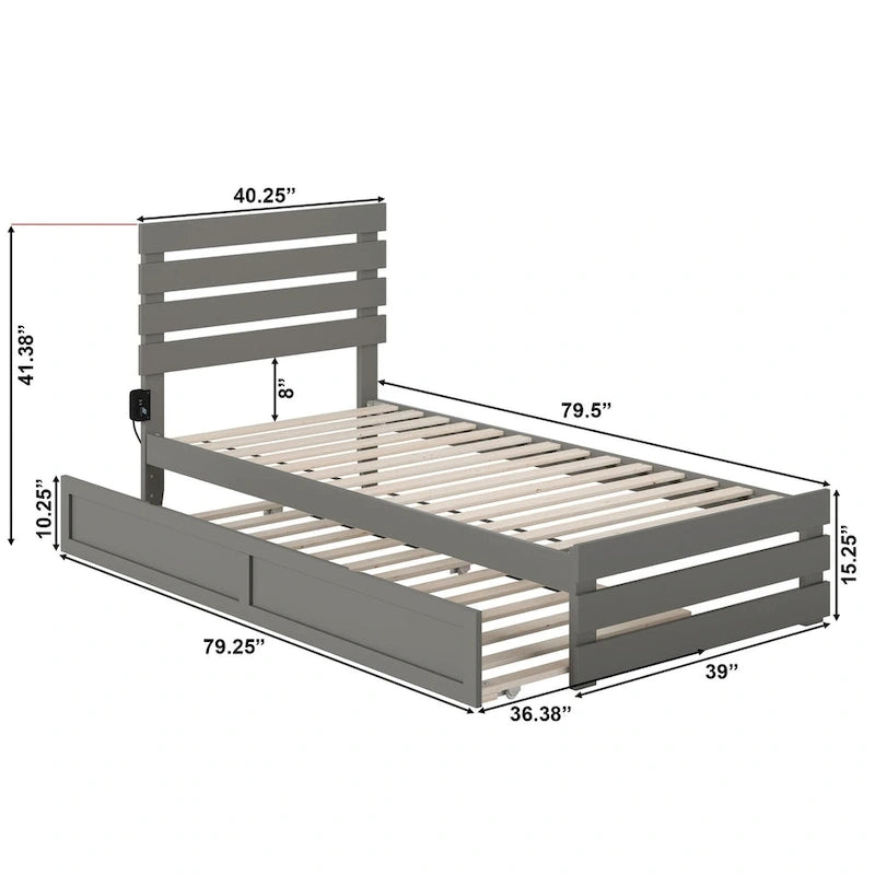 Cama con piecera y cargador turbo USB, con cama nido Twin XL