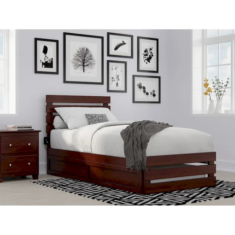 Cama con piecera y cargador turbo USB, con cama nido Twin XL