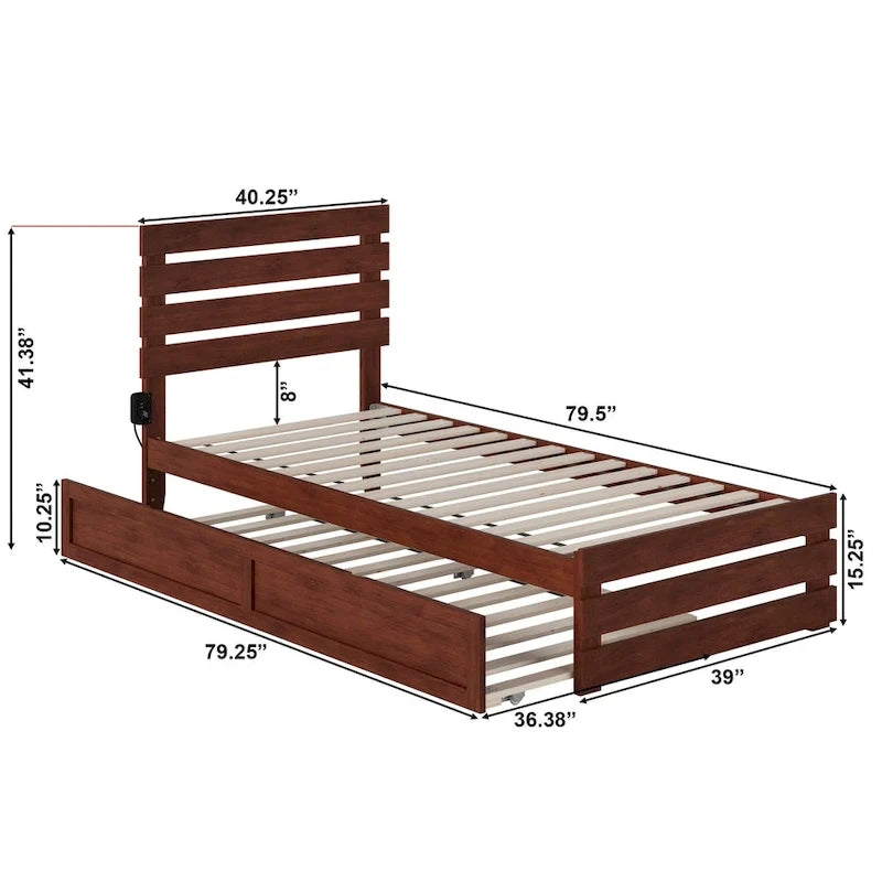 Cama con piecera y cargador turbo USB, con cama nido Twin XL