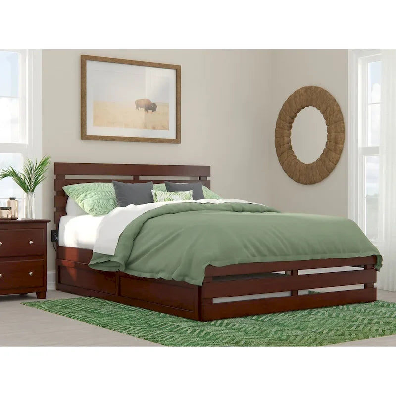 Cama con piecera y cargador turbo USB, con cama nido Twin XL