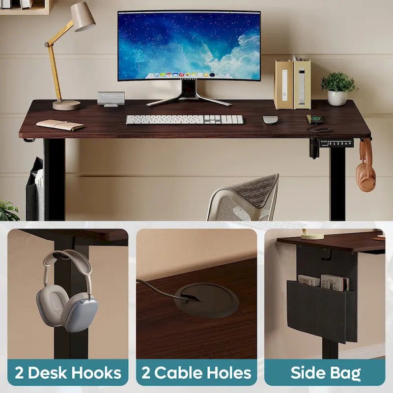 Bureau électrique ergonomique assis-debout, réglable en hauteur, avec port USB