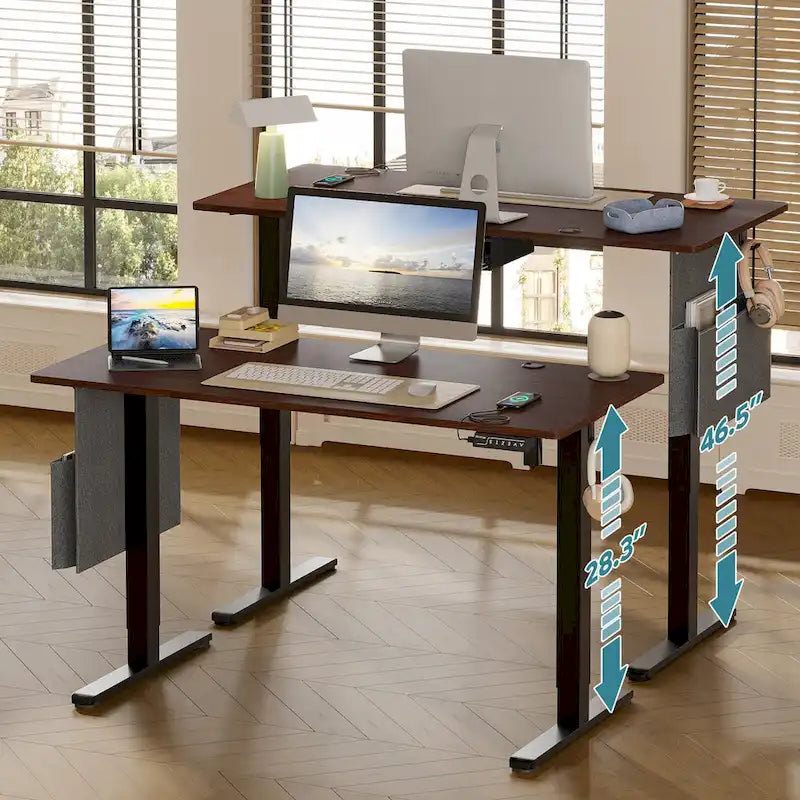 Bureau électrique ergonomique assis-debout, réglable en hauteur, avec port USB