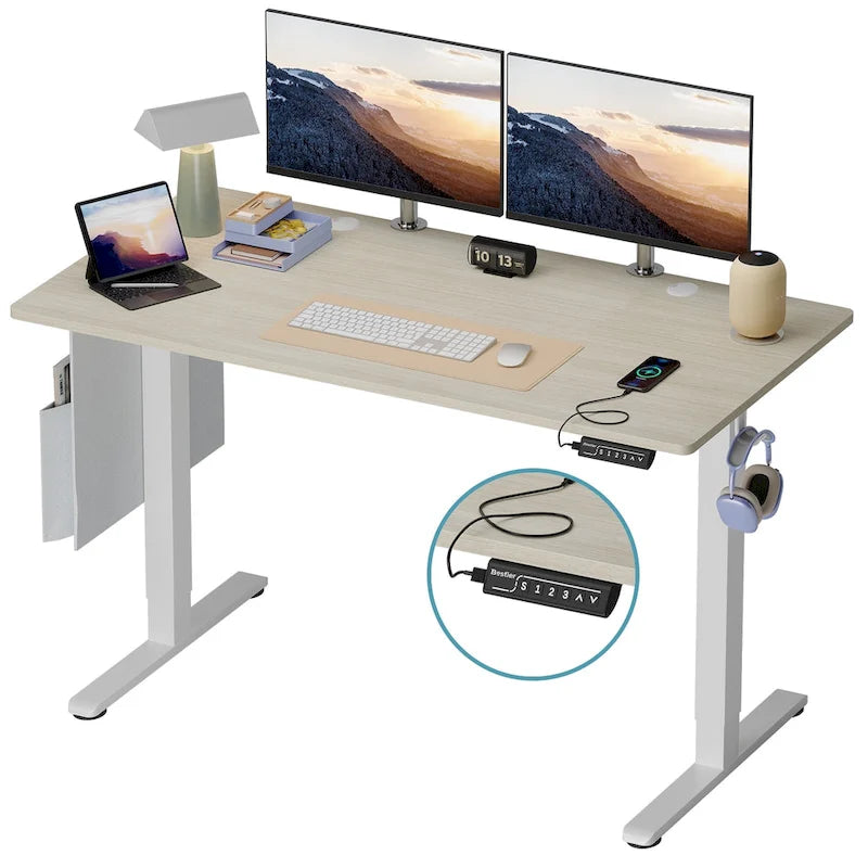 Bureau électrique ergonomique assis-debout, réglable en hauteur, avec port USB