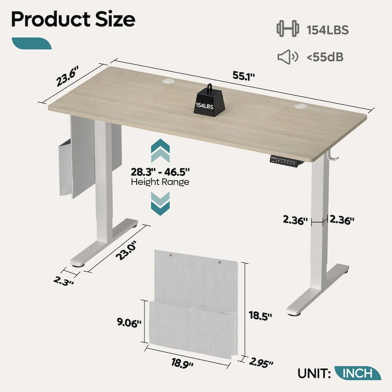 Bureau électrique ergonomique assis-debout, réglable en hauteur, avec port USB