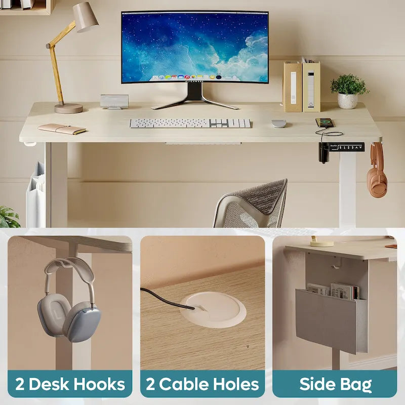 Bureau électrique ergonomique assis-debout, réglable en hauteur, avec port USB