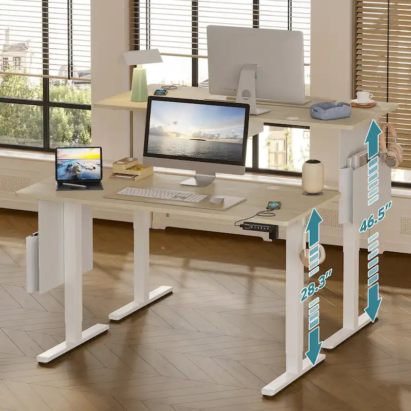Bureau électrique ergonomique assis-debout, réglable en hauteur, avec port USB