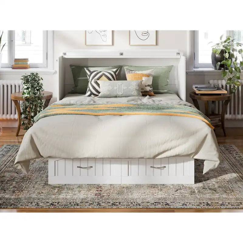 Lit escamotable coffre Sydney en bois massif, format queen, avec matelas