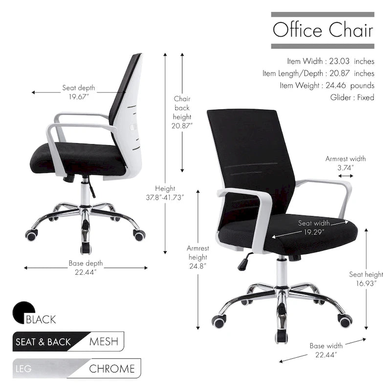 Chaise de bureau pivotante, dossier en maille, hauteur réglable