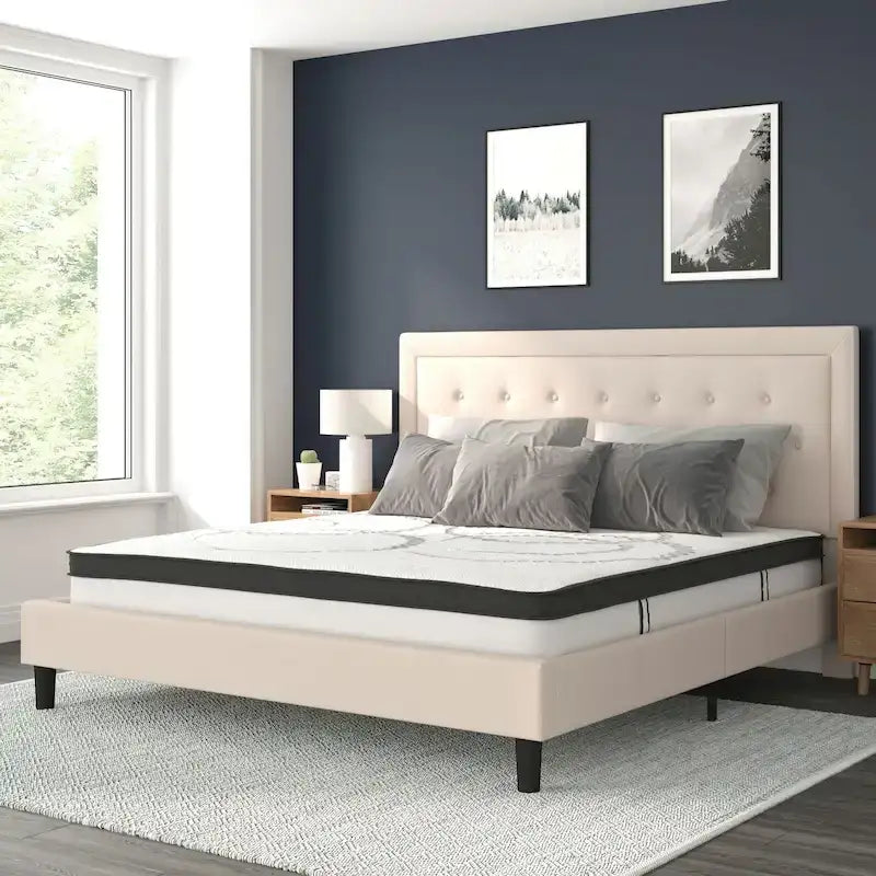 Lit plateforme capitonné avec matelas à ressorts ensachés de 10 po