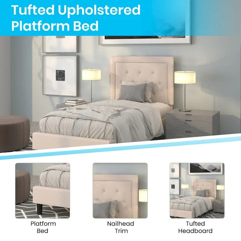 Lit plateforme capitonné avec matelas à ressorts ensachés de 10 po