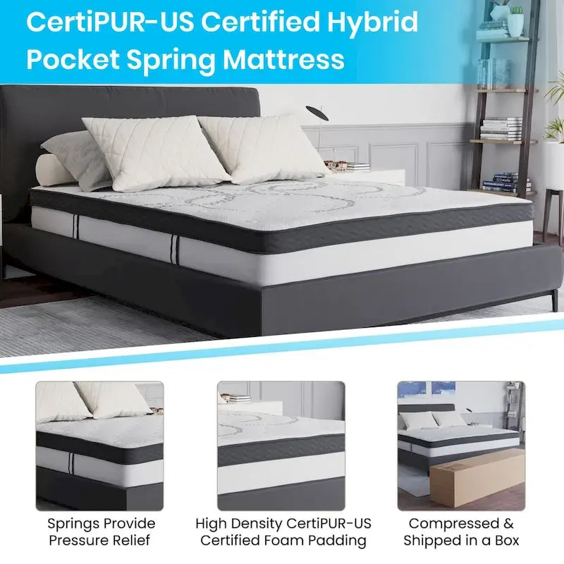 Lit plateforme capitonné avec matelas à ressorts ensachés de 10 po