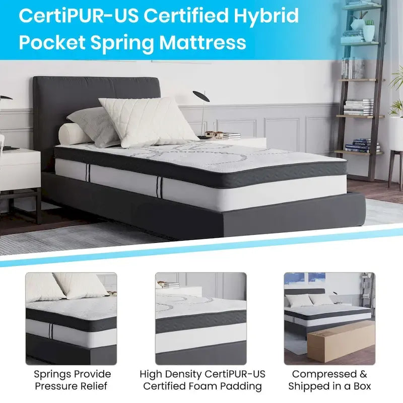Lit plateforme capitonné avec matelas à ressorts ensachés de 10 po