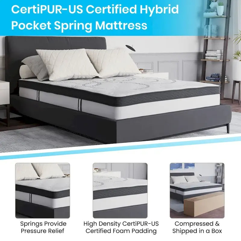 Lit plateforme capitonné avec matelas à ressorts ensachés de 10 po