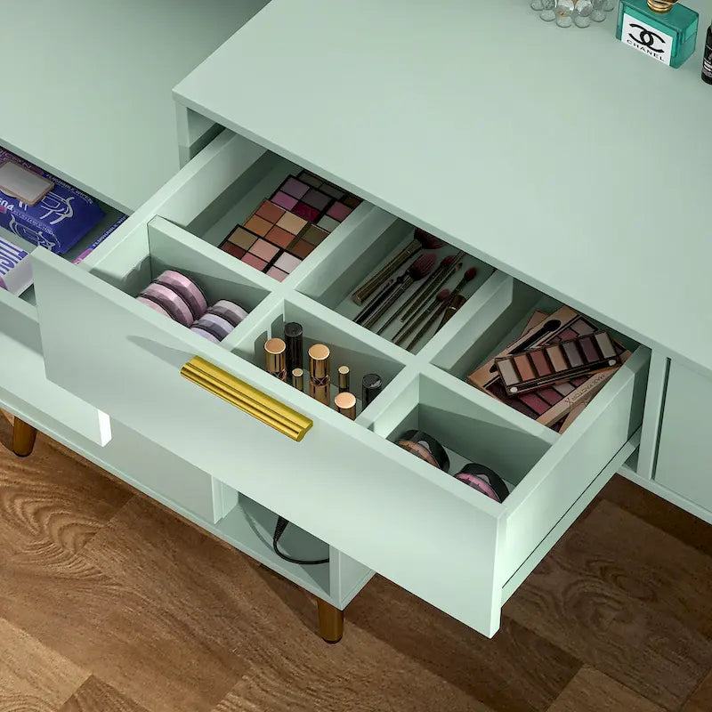 Schminktisch mit Lochwand und Aufsatz, Schminktisch fürs Schlafzimmer mit Ladestation und LED-Beleuchtung