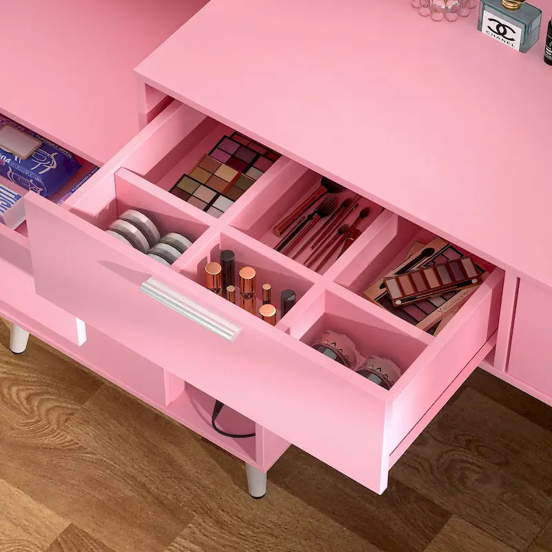 Schminktisch mit Lochwand und Aufsatz, Schminktisch fürs Schlafzimmer mit Ladestation und LED-Beleuchtung