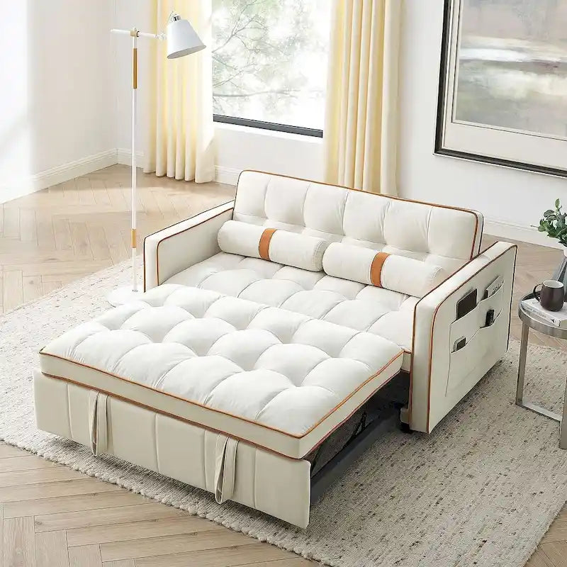 Canapé-lit moderne en velours de 55.5, extensible et réglable, avec poches latérales