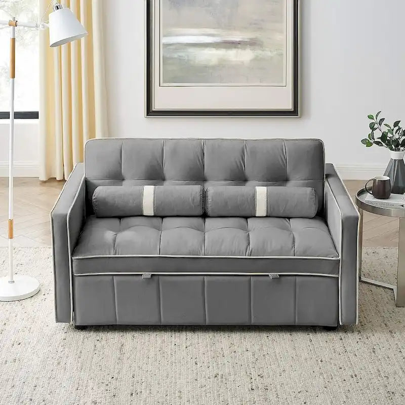 Canapé-lit moderne en velours de 55.5, extensible et réglable, avec poches latérales