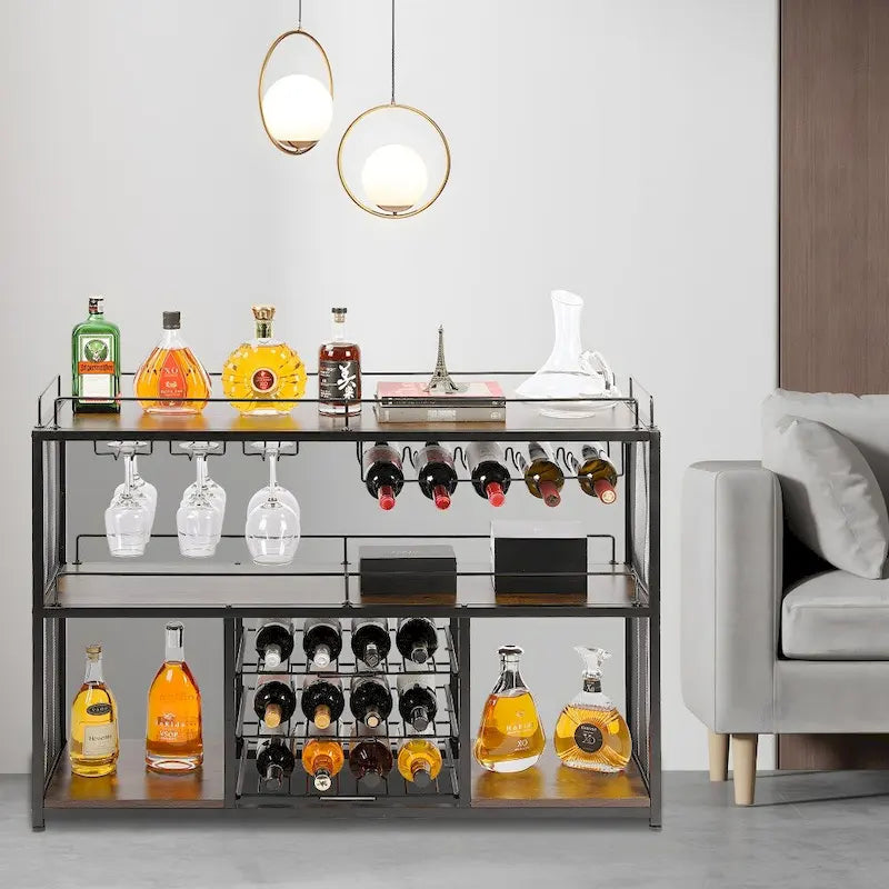 Meuble bar à vin et à café autoportant avec porte-verres