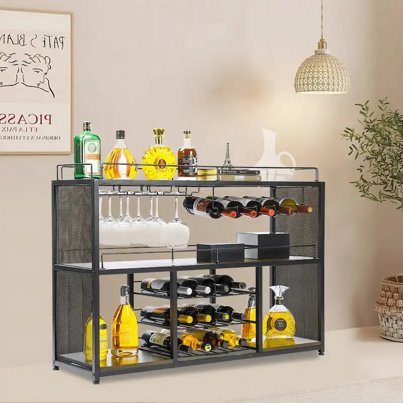 Meuble bar à vin et à café autoportant avec porte-verres