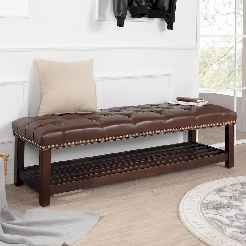 Banc rembourré avec base en bois pour chambre et entrée