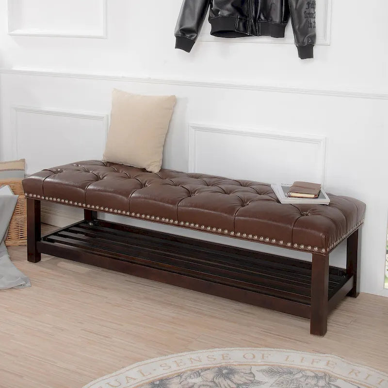 Banc rembourré avec base en bois pour chambre et entrée