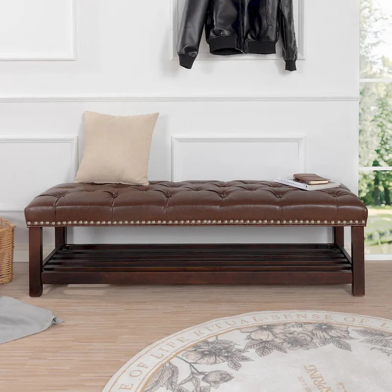 Banc rembourré avec base en bois pour chambre et entrée