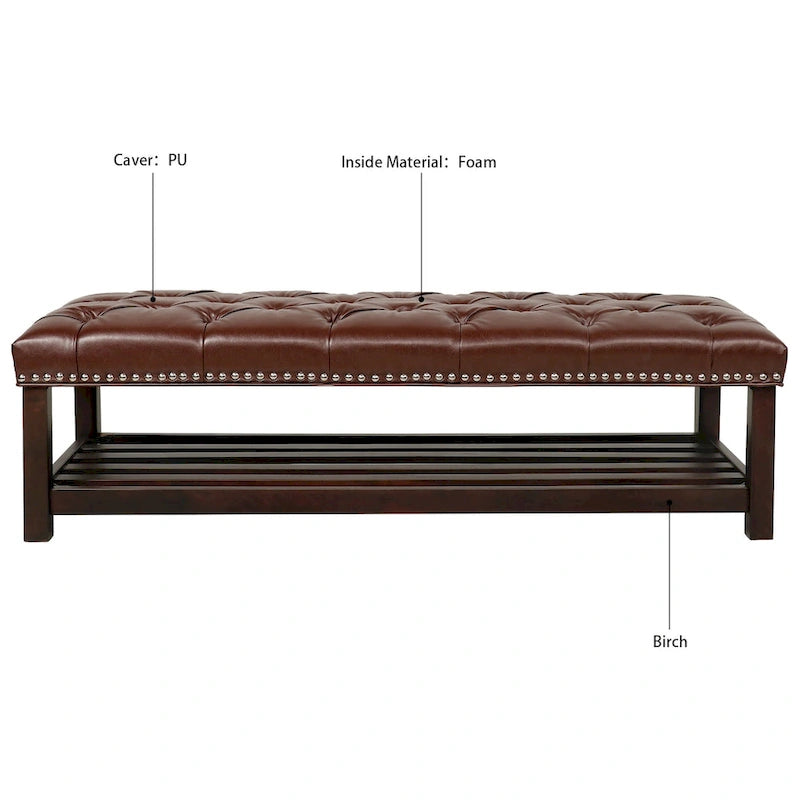 Banc rembourré avec base en bois pour chambre et entrée