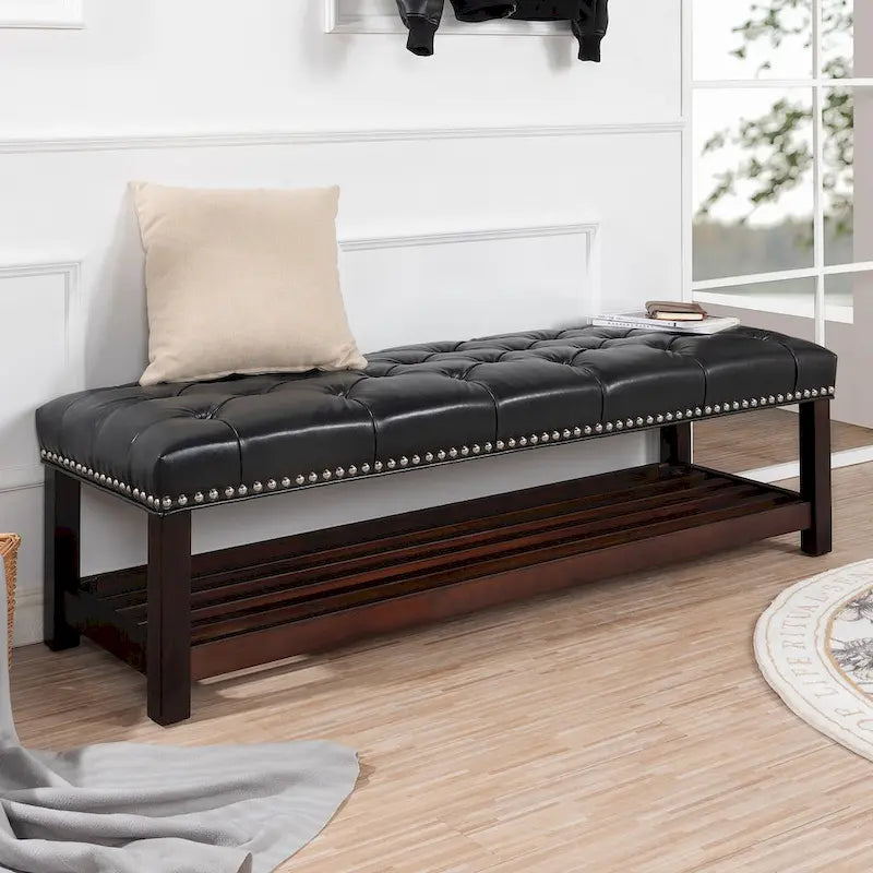 Banc rembourré avec base en bois pour chambre et entrée