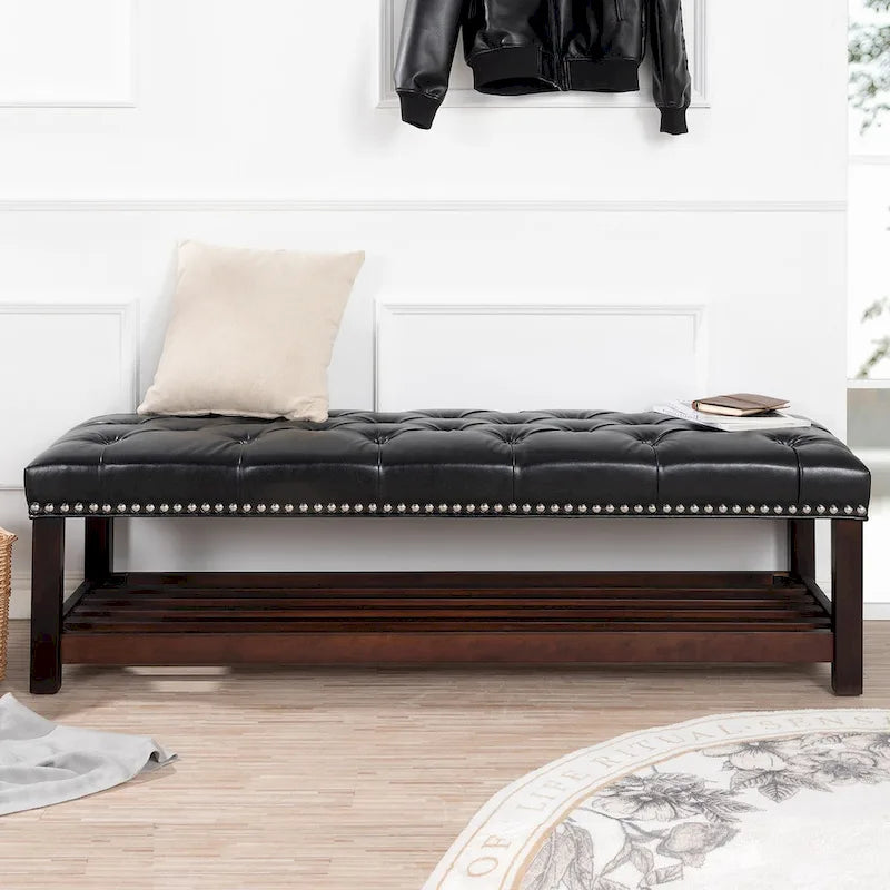 Banc rembourré avec base en bois pour chambre et entrée