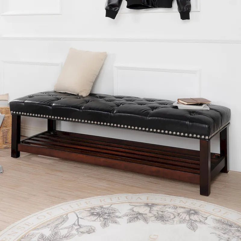 Banc rembourré avec base en bois pour chambre et entrée