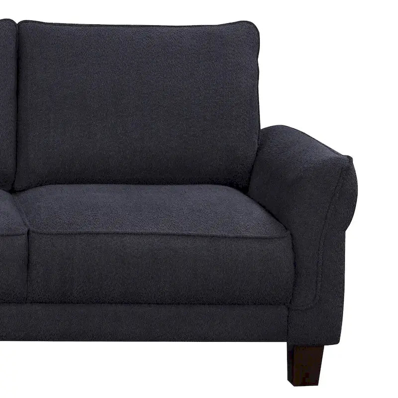 Schwarzes Ecksofa aus Sherpa mit linksseitiger Ottomane - 96W x 59D x 34.5H
